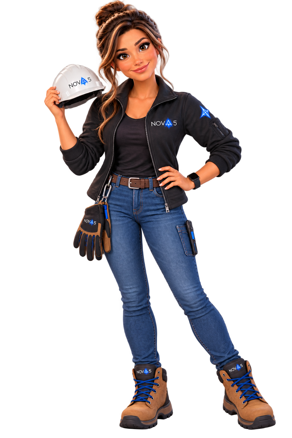 Nova, the Nova5 assistant, holding a hard hat
